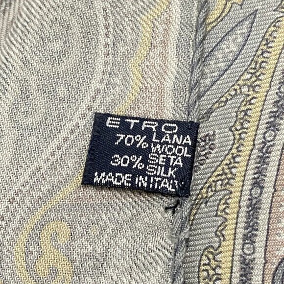 Auth ETRO - Gray Beige Pink Beige Multi Wool Silk Scarf - Picture 6 of 8